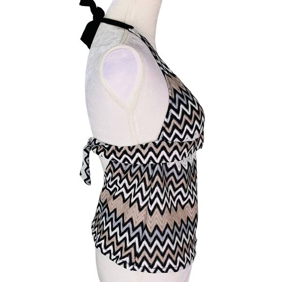 Perry Ellis Tankini Top S Black White Gray Taupe Chevron Removable Pads New - Picture 5 of 11